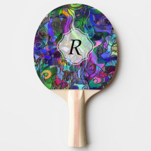 Raquete De Ping Pong Abstrato colorido do monograma com redemoinhos e