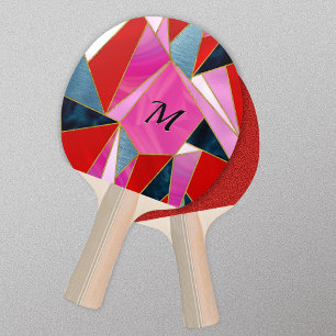 Raquete De Ping Pong Abstrato de cinza rosa-vermelha-chic