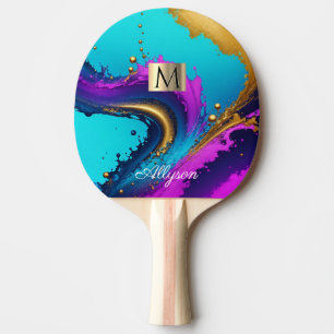 Raquete De Ping Pong Abstrato de Líquido Dinâmico, Nome e Monograma, Vs