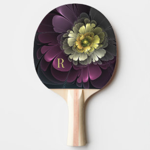 Raquete De Ping Pong Abstrato Purpur Khaki Cinza Fractal Flor Monograma