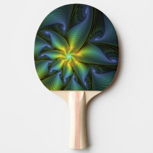 Raquete De Ping Pong Abstrato Star, Ouro Verde brilhante Arte Fractal