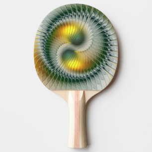 Raquete De Ping Pong Abstrato Verde Yin Yang - Fractal Colorido