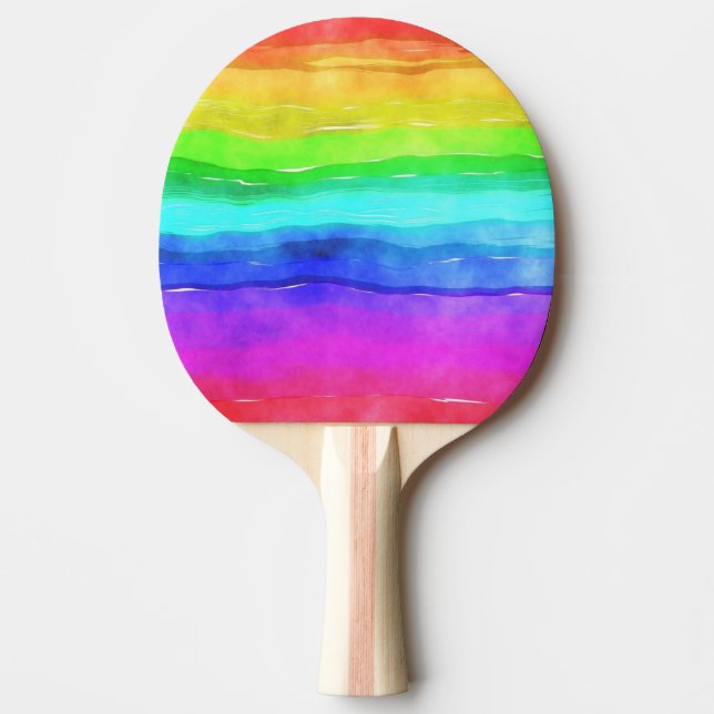 Raquete De Ping Pong Abstrato Watercolor Stripes Pintado Arco-Íris (Frente)