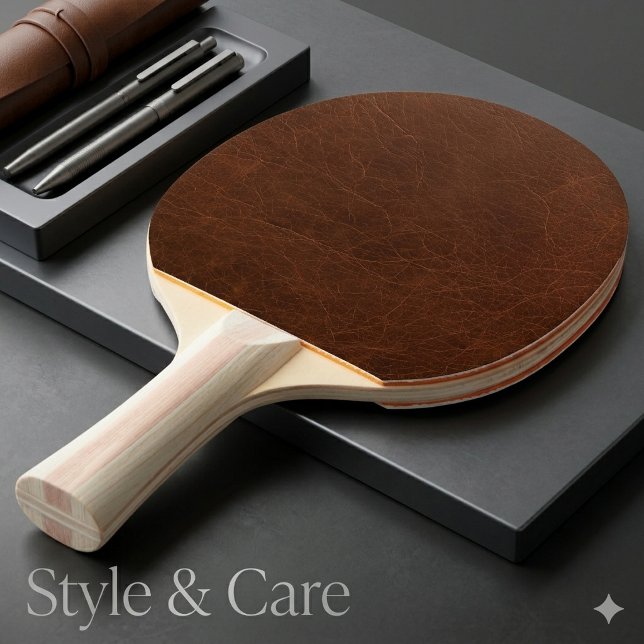 Raquete De Ping Pong Acabamento em Couro Marrom Elegante (Elegant Brown Leather Finish Texture Ping Pong Paddle)