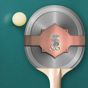Raquete De Ping Pong Aço Dourado Rosa Metálico trompe l’œil Monograma  