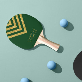Raquete De Ping Pong Adicionar Nome Verde e Faux Dourado Chevron