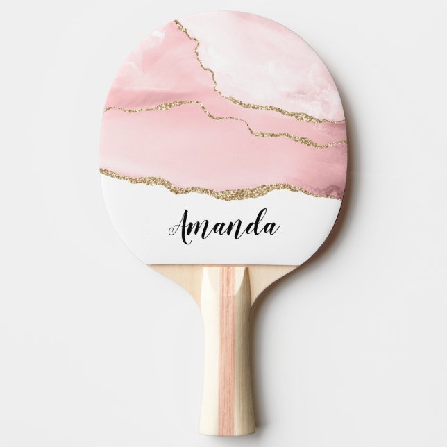 Raquete De Ping Pong Agite de Blush Rosa com Elegante de Fita Dourada (Frente)