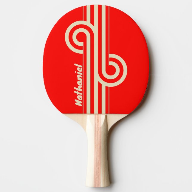 Raquete De Ping Pong Alça de Dupla Faixa Cereja Retro com Nome (Verso)