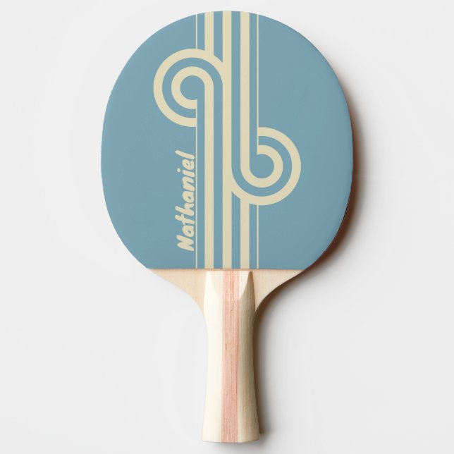 Raquete De Ping Pong Alça de Listra Dupla Oceano Retro com Nome (Verso)