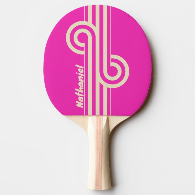 Raquete De Ping Pong Alça de Listra Dupla Rosa Retro com Nome (Verso)