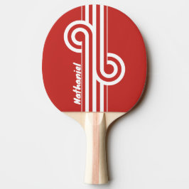 Raquete De Ping Pong Alça de Listra Dupla Vermelha Retro com Nome