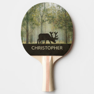 Raquete De Ping Pong Alces na ilustração da floresta personalizada
