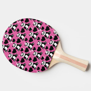 Raquete De Ping Pong Amante de Urso Panda Corações Pretos Brilho Rosa