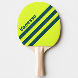Raquete De Ping Pong Amarelo Retro HI VIS Faixa Tripla com Nome