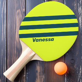 Raquete De Ping Pong Amarelo Retro HI VIS Três Listras com Nome