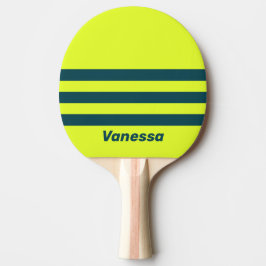 Raquete De Ping Pong Amarelo Retro HI VIS Três Listras com Nome