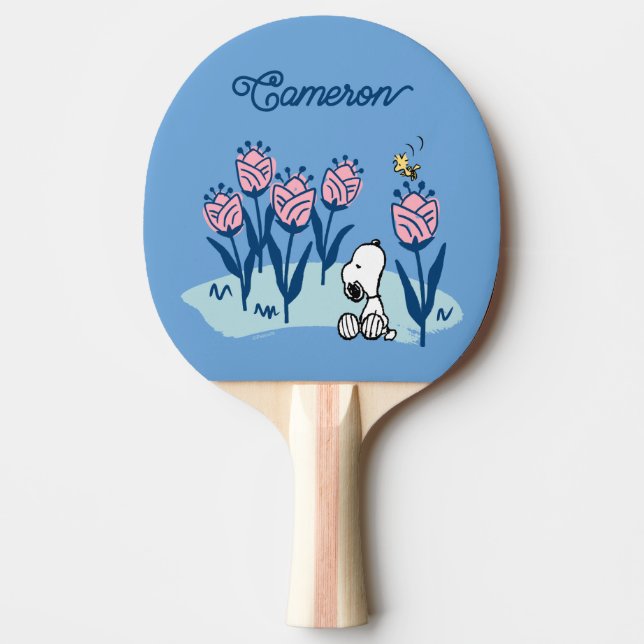 Raquete De Ping Pong Amendoins Snoopy & Woodstock Flower | Adicione seu (Frente)