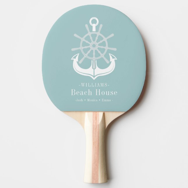 Raquete De Ping Pong Anchor Teal do Nome da Família Beach House (Frente)