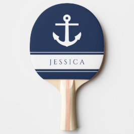 Raquete De Ping Pong Âncora Náutica Moderna Azul Marinho Nome Personali