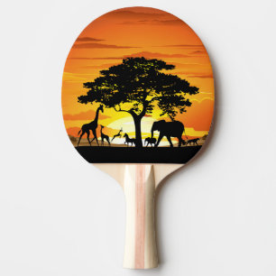 Raquete De Ping Pong Animais Selvagens no Sunset da savana africana