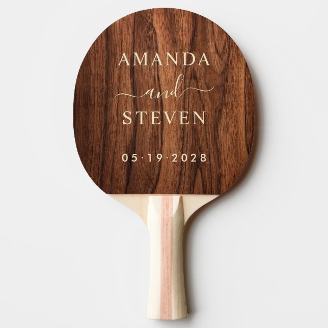 Raquete De Ping Pong Antique Cherry Wood Couple Names with Wedding (Verso)