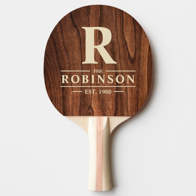 Raquete De Ping Pong Antique Cherry Wood Family Name & Initial (Frente)