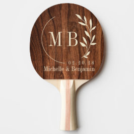 Raquete De Ping Pong Antique Cherry Wood Leaf Wedding Monogram