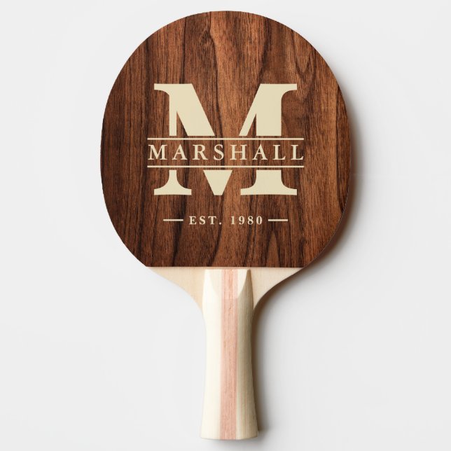Raquete De Ping Pong Antique Cherry Wood Monogram & Name Overlay (Verso)