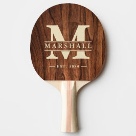 Raquete De Ping Pong Antique Cherry Wood Monogram & Name Overlay