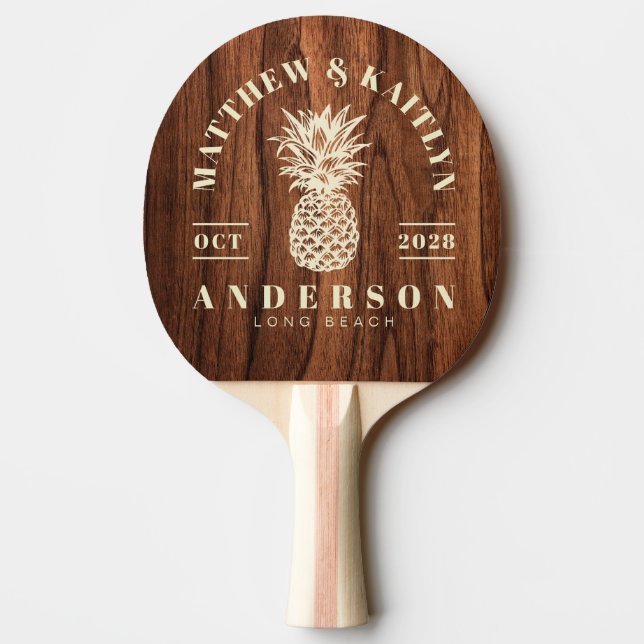 Raquete De Ping Pong Antique Cherry Wood Tropical Pineapple Wedding (Verso)