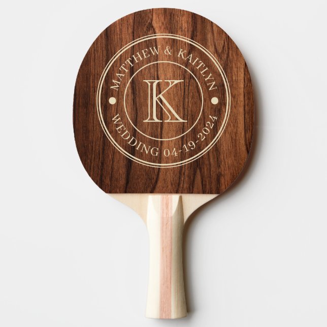 Raquete De Ping Pong Antique Cherry Wood Wedding Monogram (Verso)