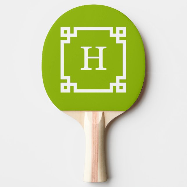 Raquete De Ping Pong Apple Green White Chave Grega #2 Monograma enquadr (Frente)