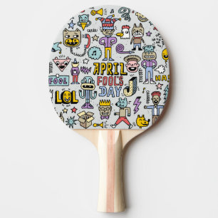 Raquete De Ping Pong April Fools: Conjunto Colorido de Dótulos.