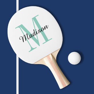 Raquete De Ping Pong Aqua Monograma e Nome Personalizado