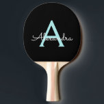 Raquete De Ping Pong Aqua Teal Blue Script Girly Monographic Name<br><div class="desc">Preto e Azul Aqua Nome Monograma do Script Teal Monograma Ping Pong Paddle. Isto faz o doce e perfeito aniversário de 16 anos,  casamento,  chá de panela,  aniversário,  chá de fraldas ou festa de solteira presente para alguém que ama luxo de luxo e estilos quíticos.</div>