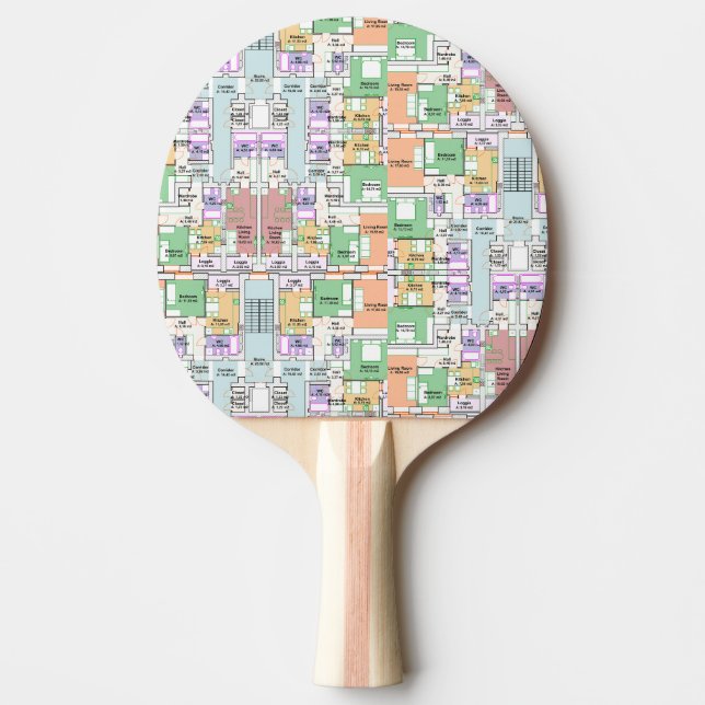 Raquete De Ping Pong Architectural Blueprint Pattern Custom  (Frente)