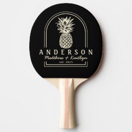 Raquete De Ping Pong Arco de Casamento de Abacaxi Preto e Creme & Nome