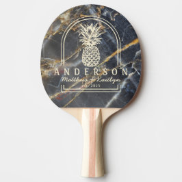 Raquete De Ping Pong Arco de Casamento Preto Mármore & Dourado Abacaxi