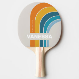 Raquete De Ping Pong Arco de Chuva de Cores Retro com Nome