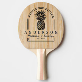 Raquete De Ping Pong Arco de Noiva de Abacaxi de Bambu Branco & Nome