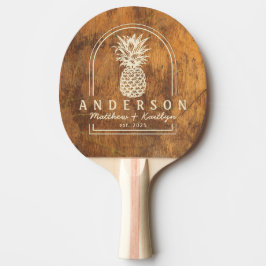 Raquete De Ping Pong Arco de Noiva de Abacaxi em Bloco de Corte & Nome