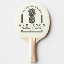 Raquete De Ping Pong Arco de Noiva de Abacaxi Preto e Marfim & Nome