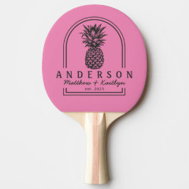 Raquete De Ping Pong Arco de Noiva de Abacaxi Rosa e Preto & Nome