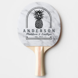 Raquete De Ping Pong Arco de Noiva Moderno Limpo Branco Abacaxi & Nome