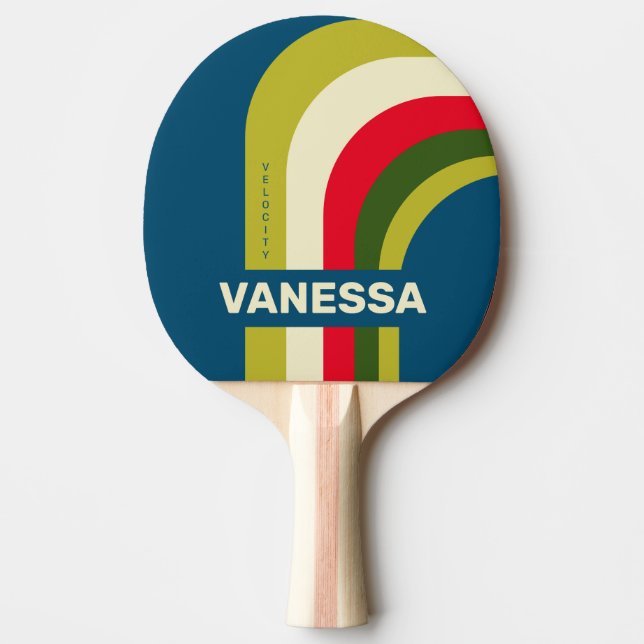 Raquete De Ping Pong Arco de Rugby Retro com Nome (Frente)