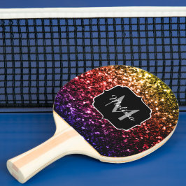 Raquete De Ping Pong Arco-íris amarelo vermelho roxo brilho Monograma