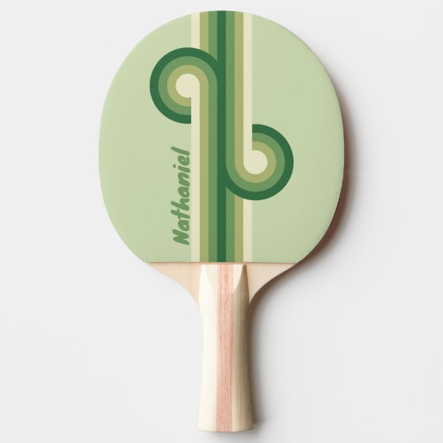Raquete De Ping Pong Arco-íris de Musgo Retro com Nome (Frente)