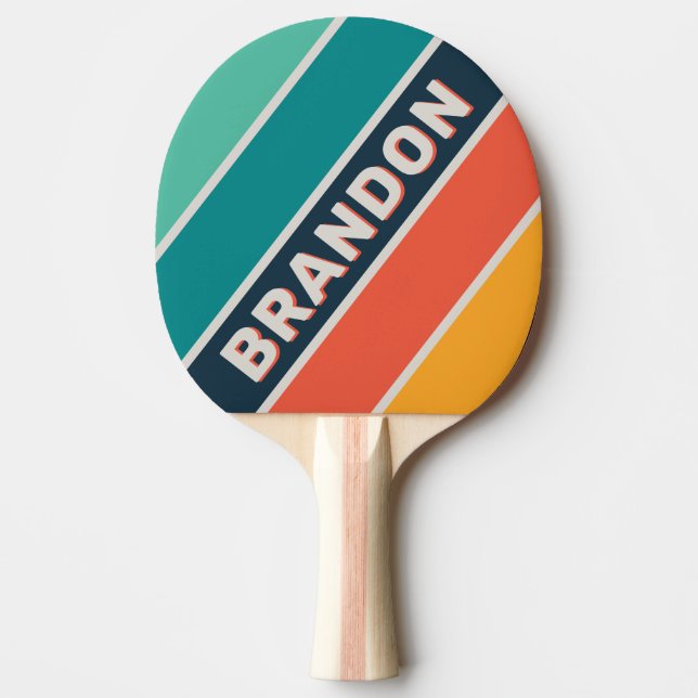 Raquete De Ping Pong Arco-Íris do Oceano Retro, Arrebatado com Nome (Frente)