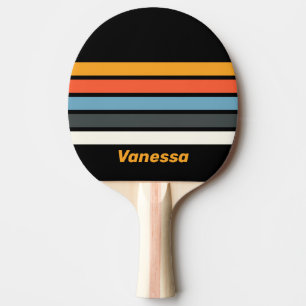Raquete De Ping Pong Arco-íris Escuro Retro Através de Listras com Nome