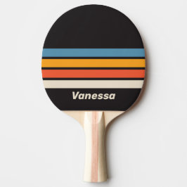 Raquete De Ping Pong Arco-íris Escuro Vintage Retrô com Faixa e Nome